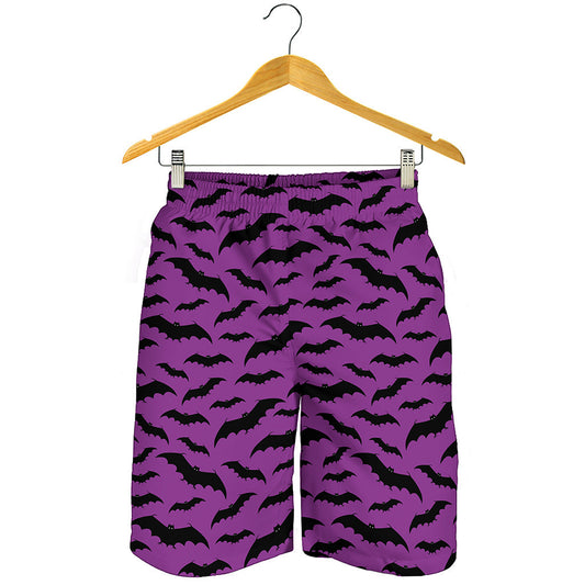 Purple And Black Halloween Bat Print Men's Shorts