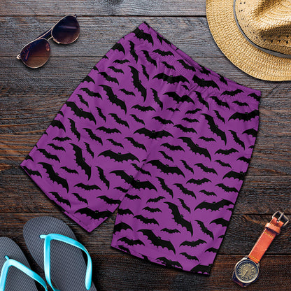 Purple And Black Halloween Bat Print Men's Shorts