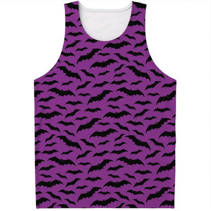 Purple And Black Halloween Bat Print Men's Tank Top