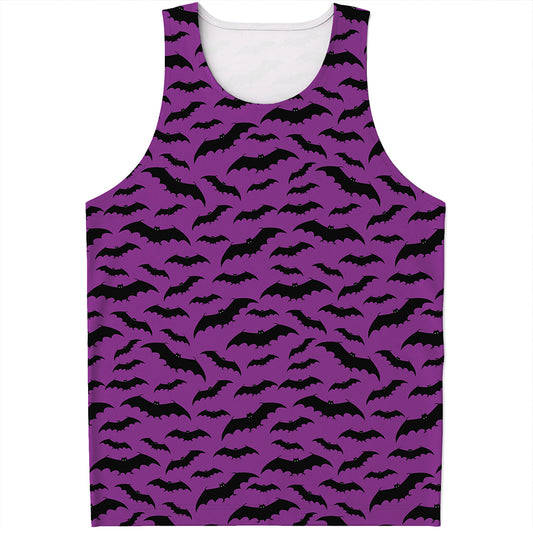 Purple And Black Halloween Bat Print Men's Tank Top