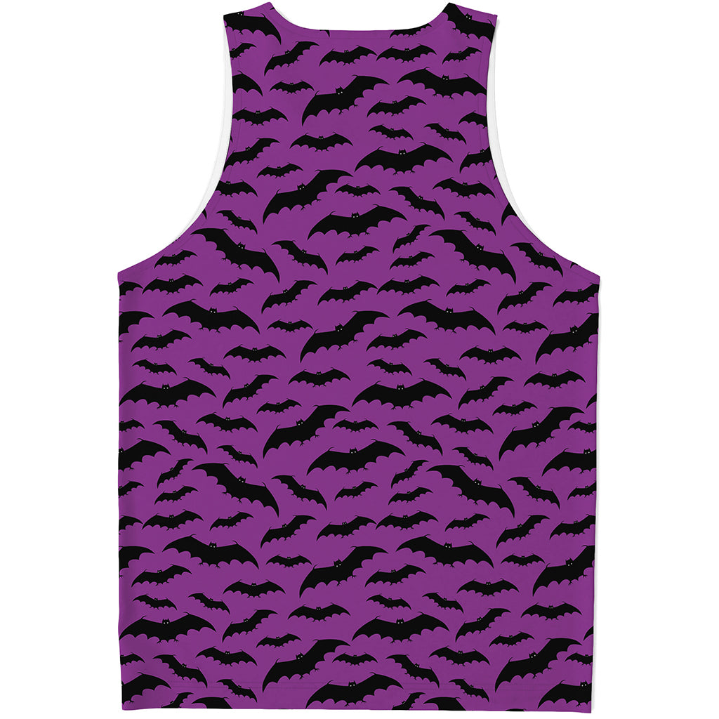 Purple And Black Halloween Bat Print Men's Tank Top