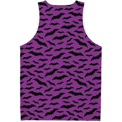 Purple And Black Halloween Bat Print Men's Tank Top