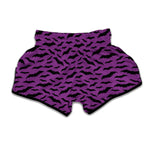 Purple And Black Halloween Bat Print Muay Thai Boxing Shorts