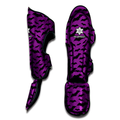 Purple And Black Halloween Bat Print Muay Thai Shin Guard