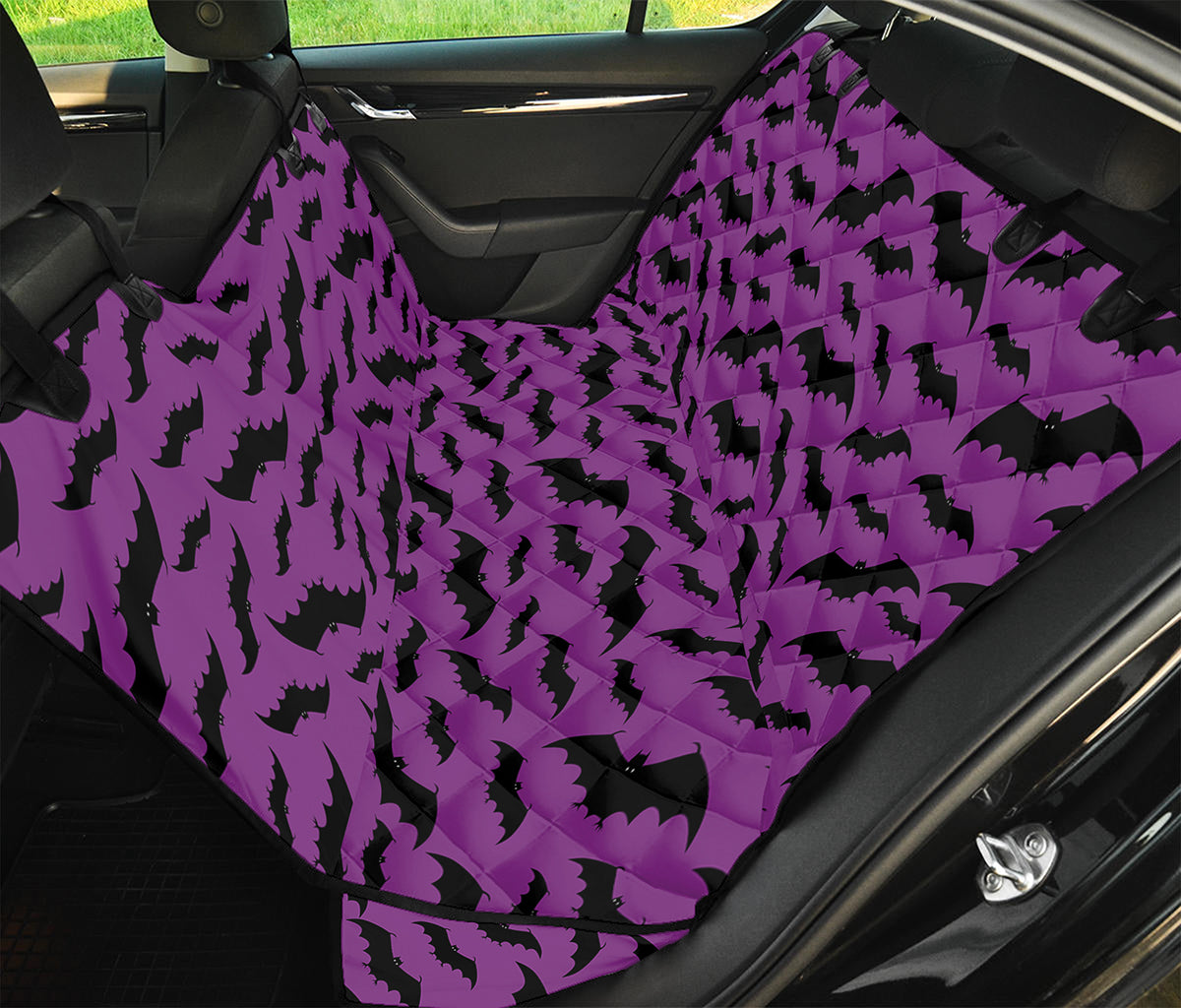 Purple And Black Halloween Bat Print Pet Car Back Seat Cover
