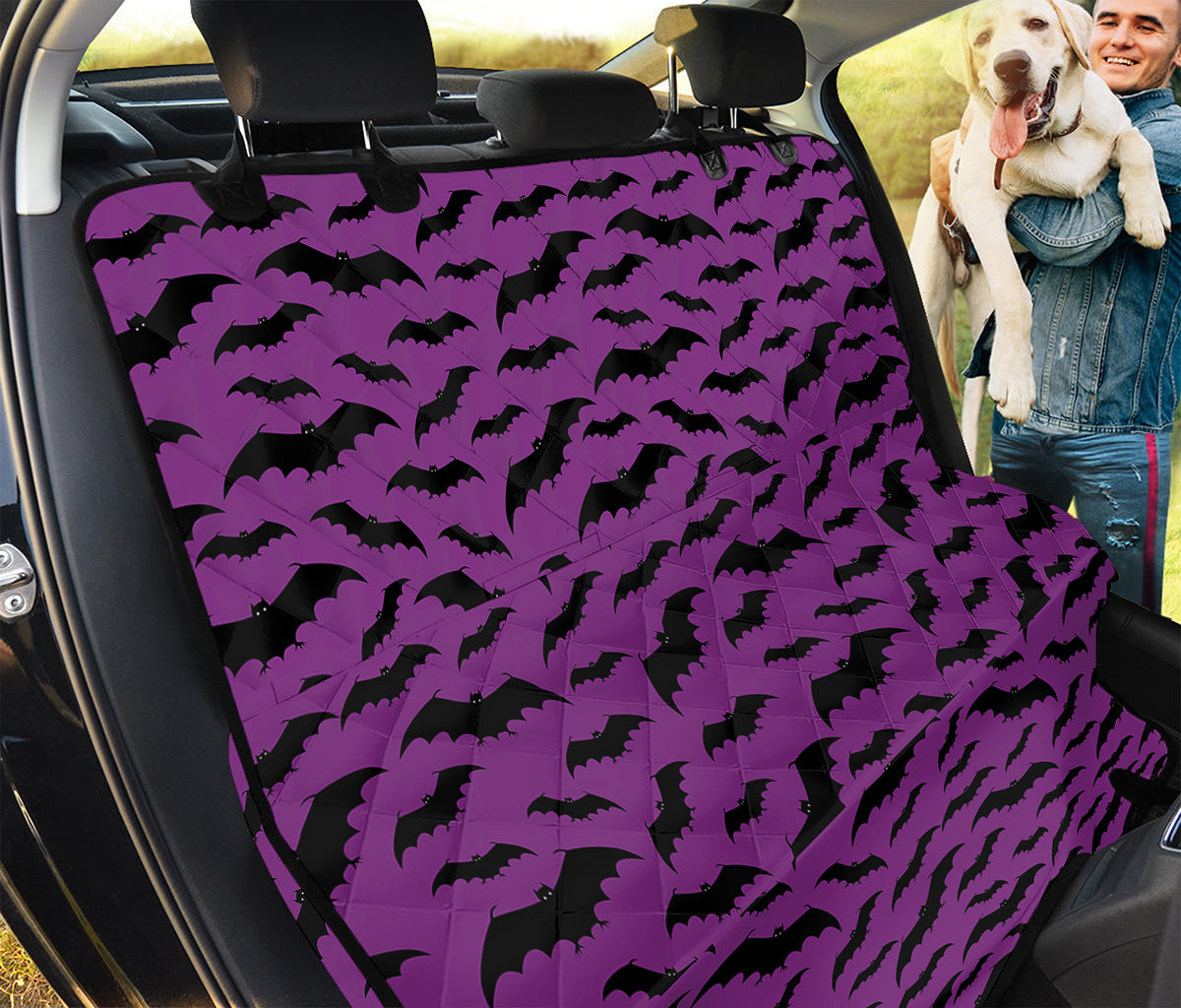 Purple And Black Halloween Bat Print Pet Car Back Seat Cover