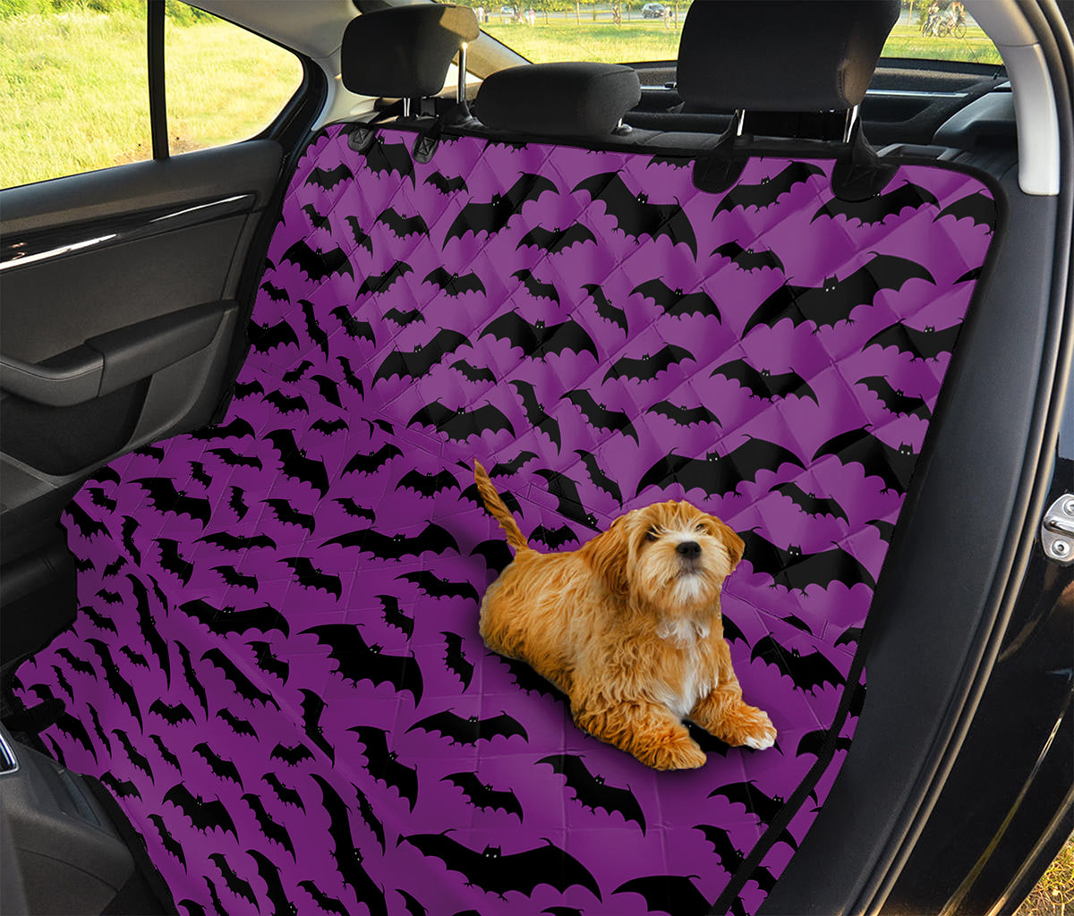 Purple And Black Halloween Bat Print Pet Car Back Seat Cover
