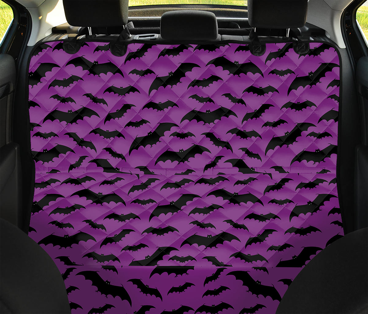 Purple And Black Halloween Bat Print Pet Car Back Seat Cover