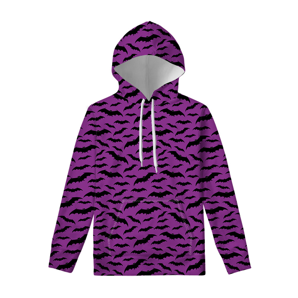 Purple And Black Halloween Bat Print Pullover Hoodie