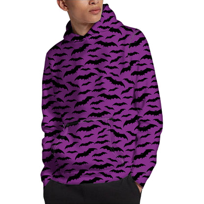 Purple And Black Halloween Bat Print Pullover Hoodie