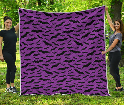 Purple And Black Halloween Bat Print Quilt