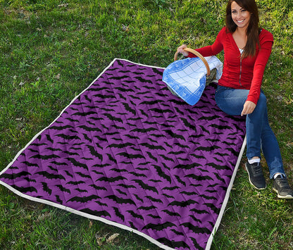 Purple And Black Halloween Bat Print Quilt