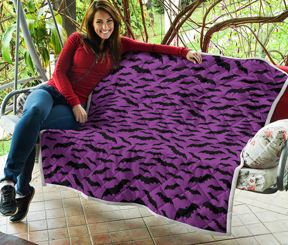 Purple And Black Halloween Bat Print Quilt