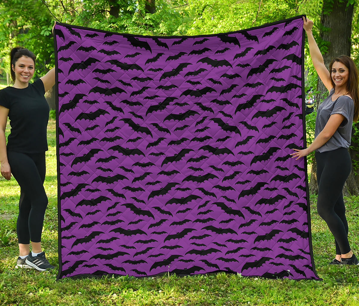 Purple And Black Halloween Bat Print Quilt
