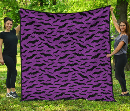 Purple And Black Halloween Bat Print Quilt