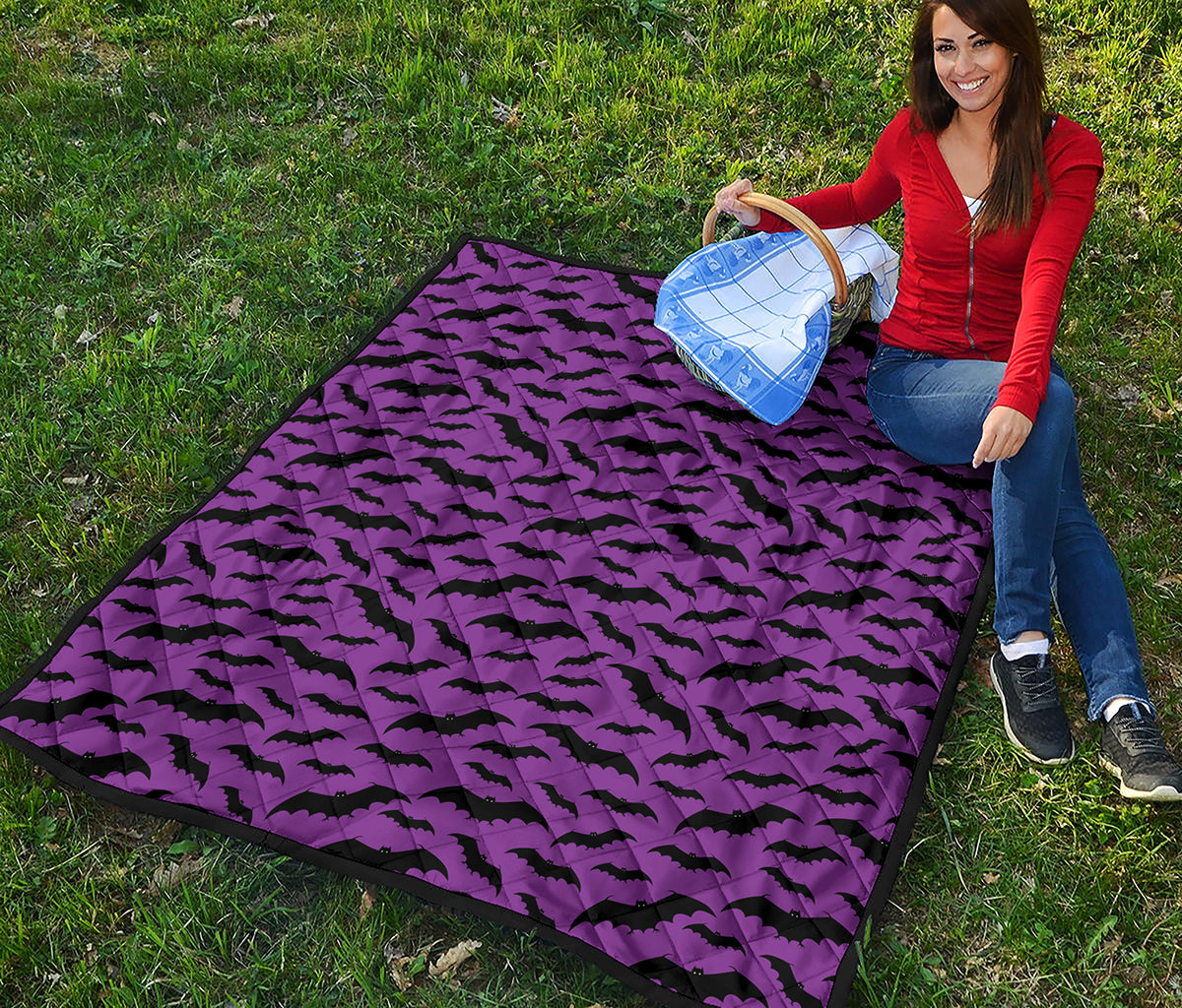 Purple And Black Halloween Bat Print Quilt