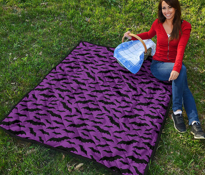 Purple And Black Halloween Bat Print Quilt