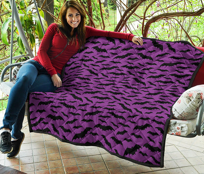 Purple And Black Halloween Bat Print Quilt