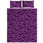 Purple And Black Halloween Bat Print Quilt Bed Set