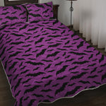 Purple And Black Halloween Bat Print Quilt Bed Set