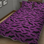 Purple And Black Halloween Bat Print Quilt Bed Set