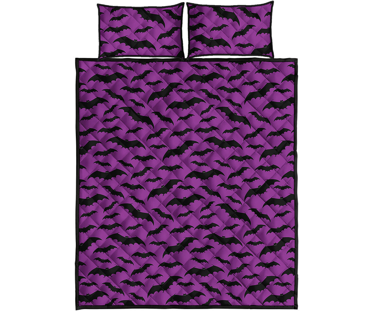Purple And Black Halloween Bat Print Quilt Bed Set