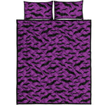 Purple And Black Halloween Bat Print Quilt Bed Set