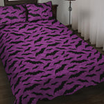 Purple And Black Halloween Bat Print Quilt Bed Set