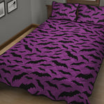 Purple And Black Halloween Bat Print Quilt Bed Set