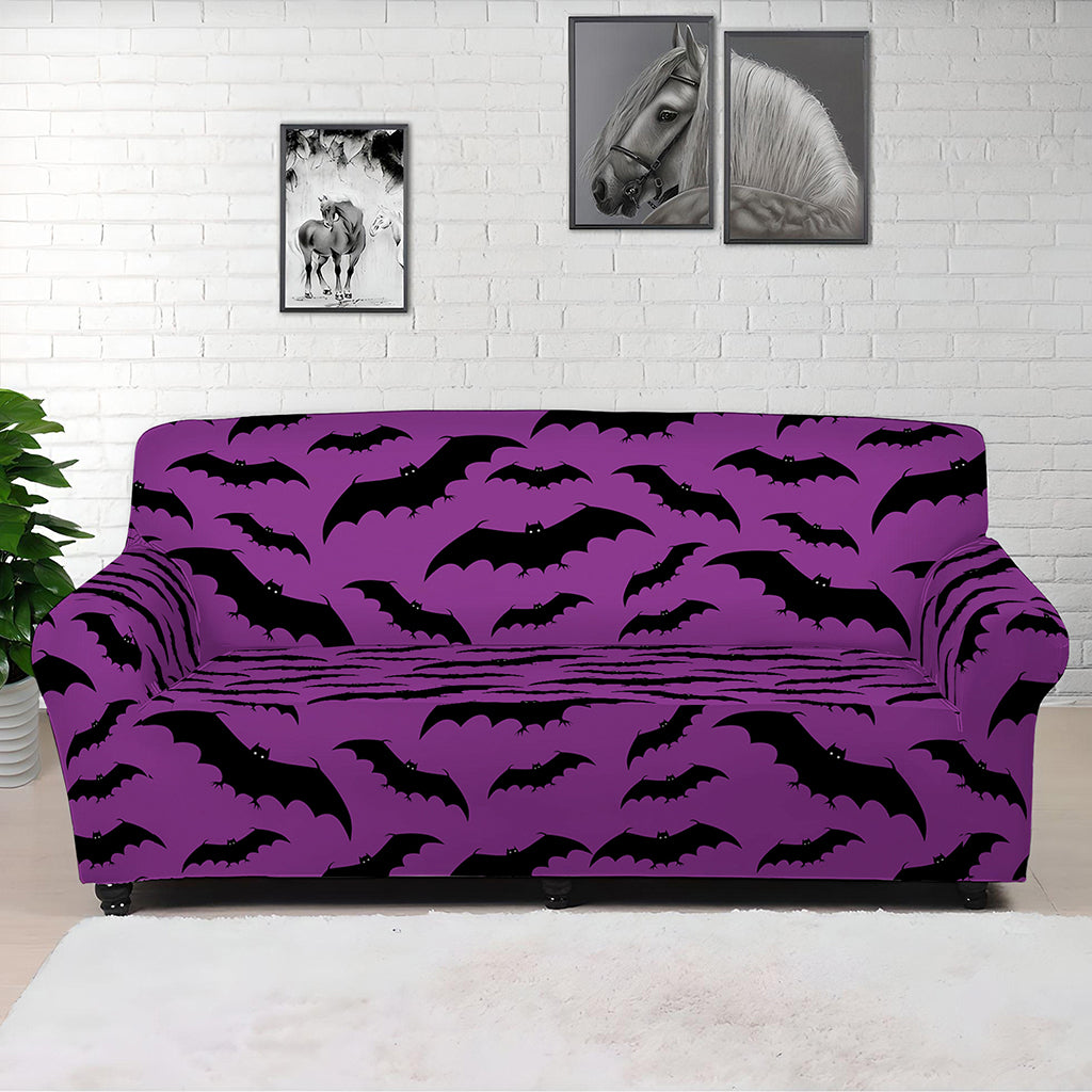 Purple And Black Halloween Bat Print Sofa Cover