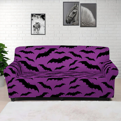Purple And Black Halloween Bat Print Sofa Cover