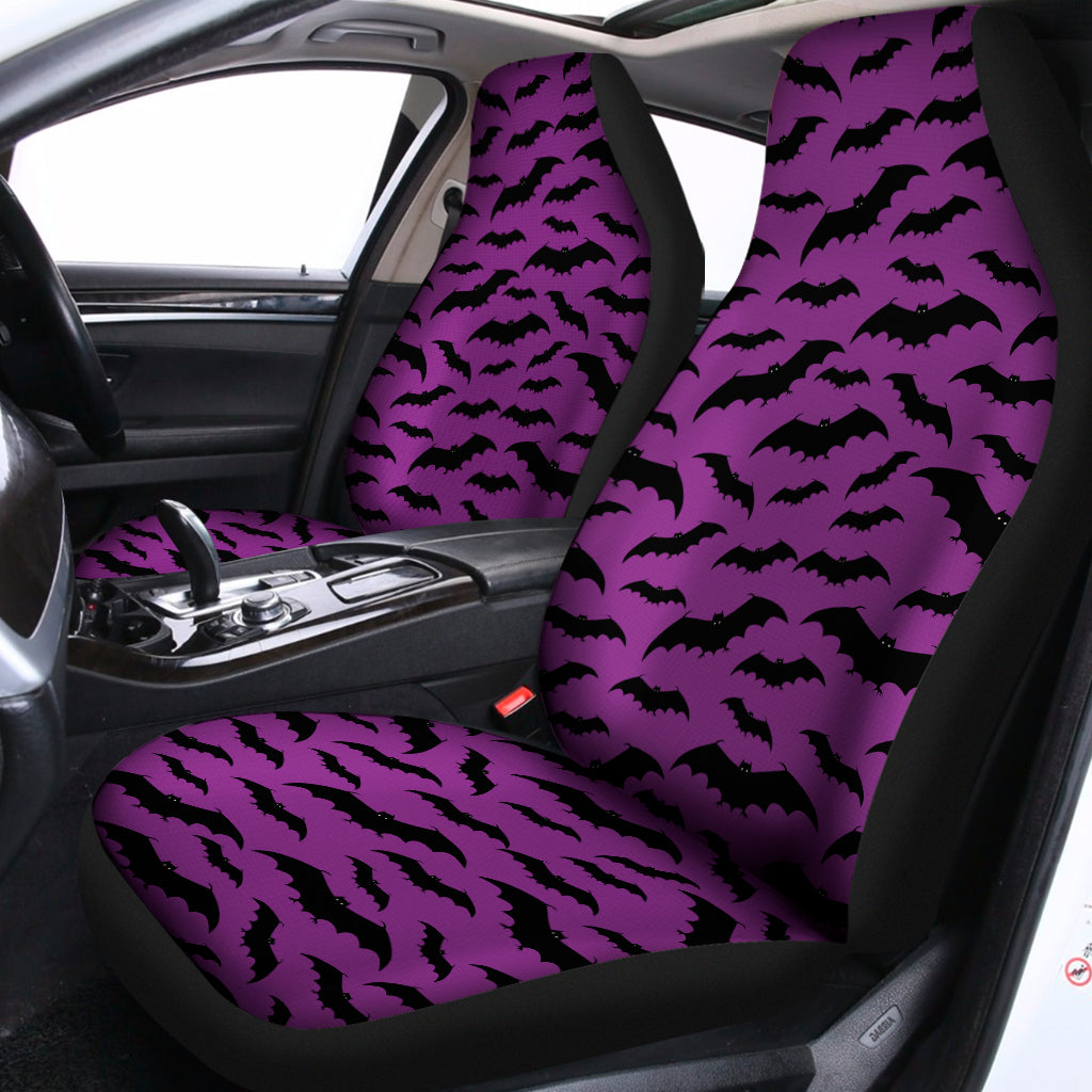 Purple And Black Halloween Bat Print Universal Fit Car Seat Covers