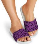 Purple And Black Halloween Bat Print White Slide Sandals