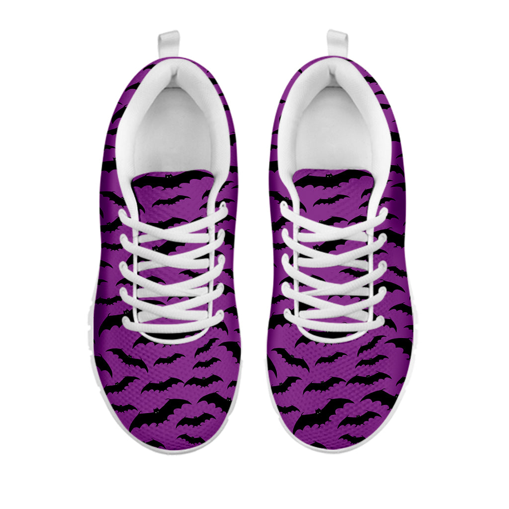 Purple And Black Halloween Bat Print White Sneakers