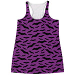 Purple And Black Halloween Bat Print Women's Racerback Tank Top