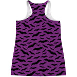 Purple And Black Halloween Bat Print Women's Racerback Tank Top
