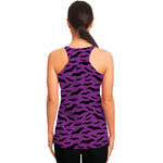 Purple And Black Halloween Bat Print Women's Racerback Tank Top