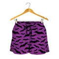 Purple And Black Halloween Bat Print Women's Shorts