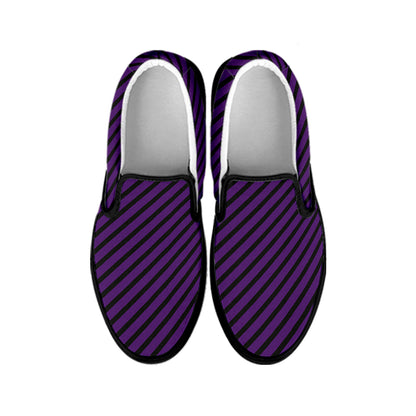 Purple And Black Halloween Pattern Print Black Slip On Shoes