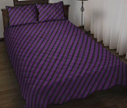 Purple And Black Halloween Pattern Print Quilt Bed Set