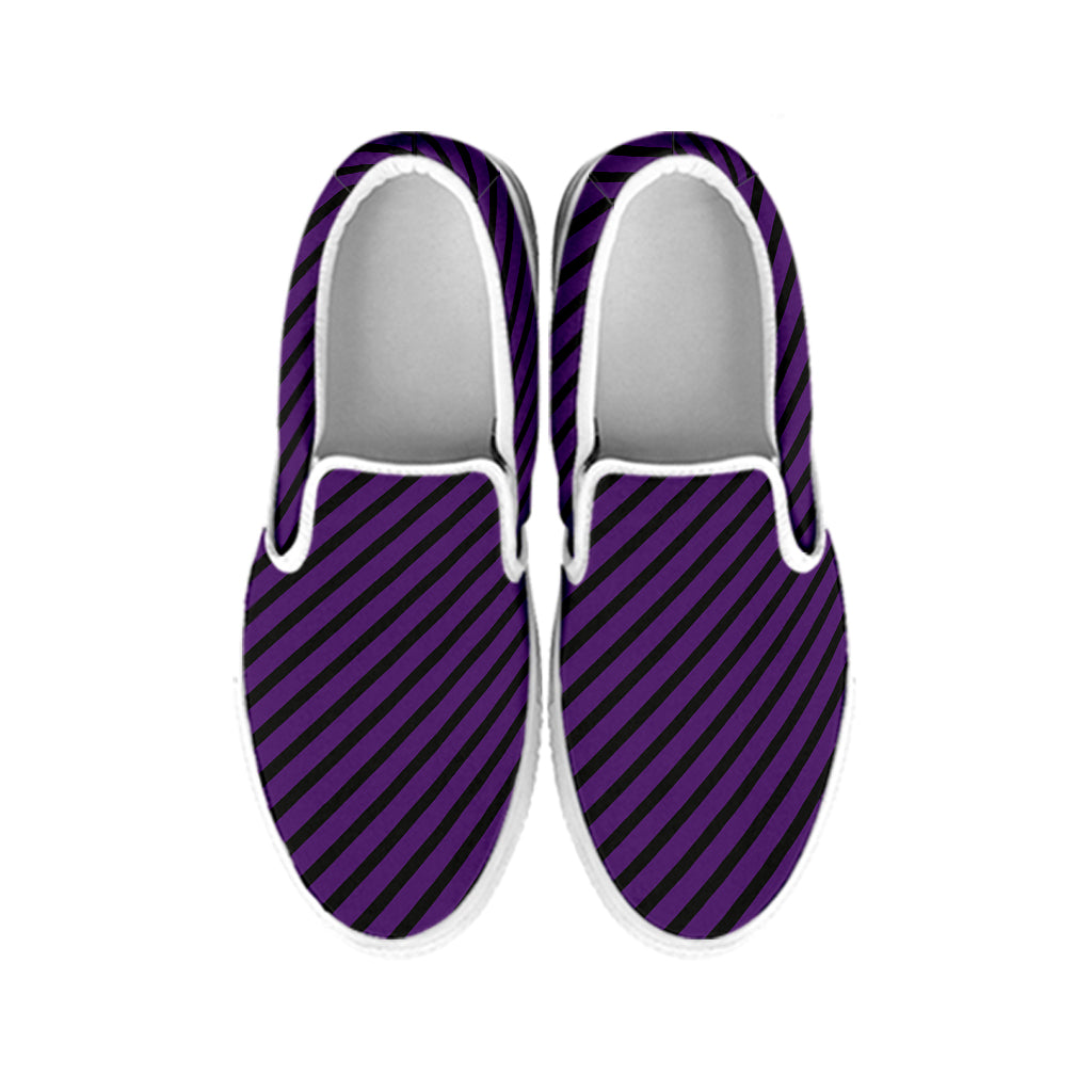 Purple And Black Halloween Pattern Print White Slip On Shoes