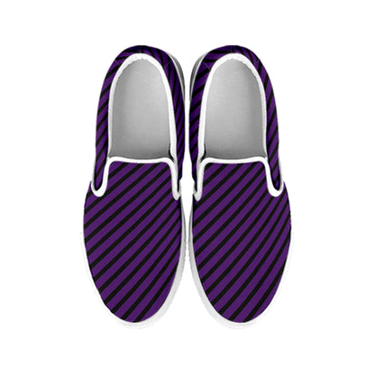 Purple And Black Halloween Pattern Print White Slip On Shoes