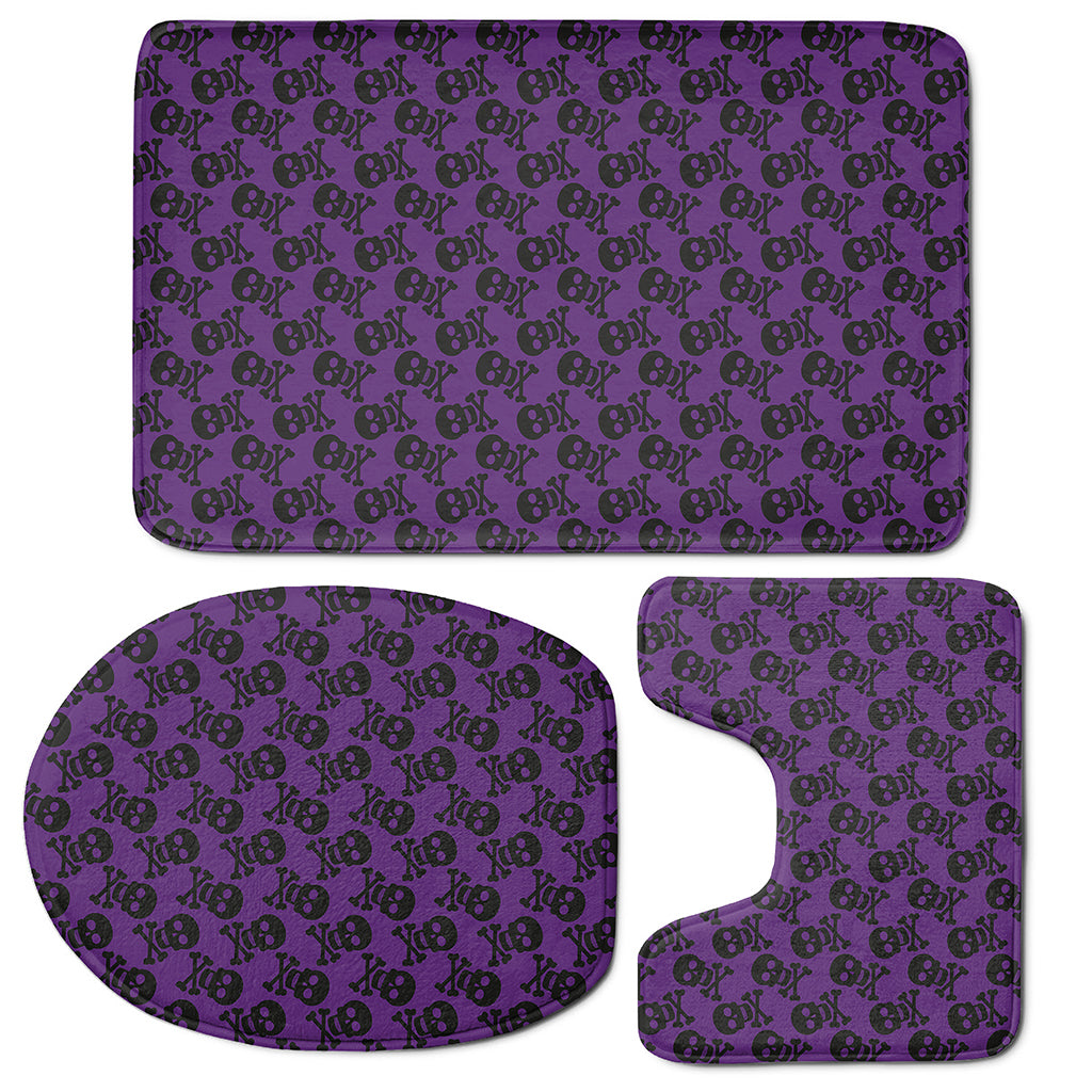 Purple And Black Halloween Skull Print 3 Piece Bath Mat Set