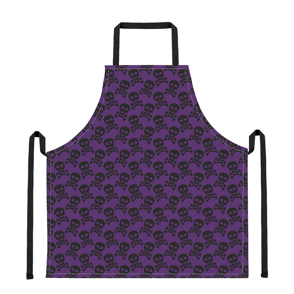 Purple And Black Halloween Skull Print Apron