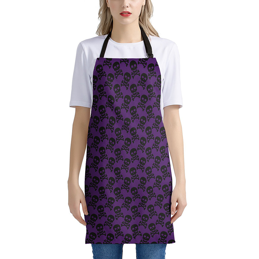 Purple And Black Halloween Skull Print Apron