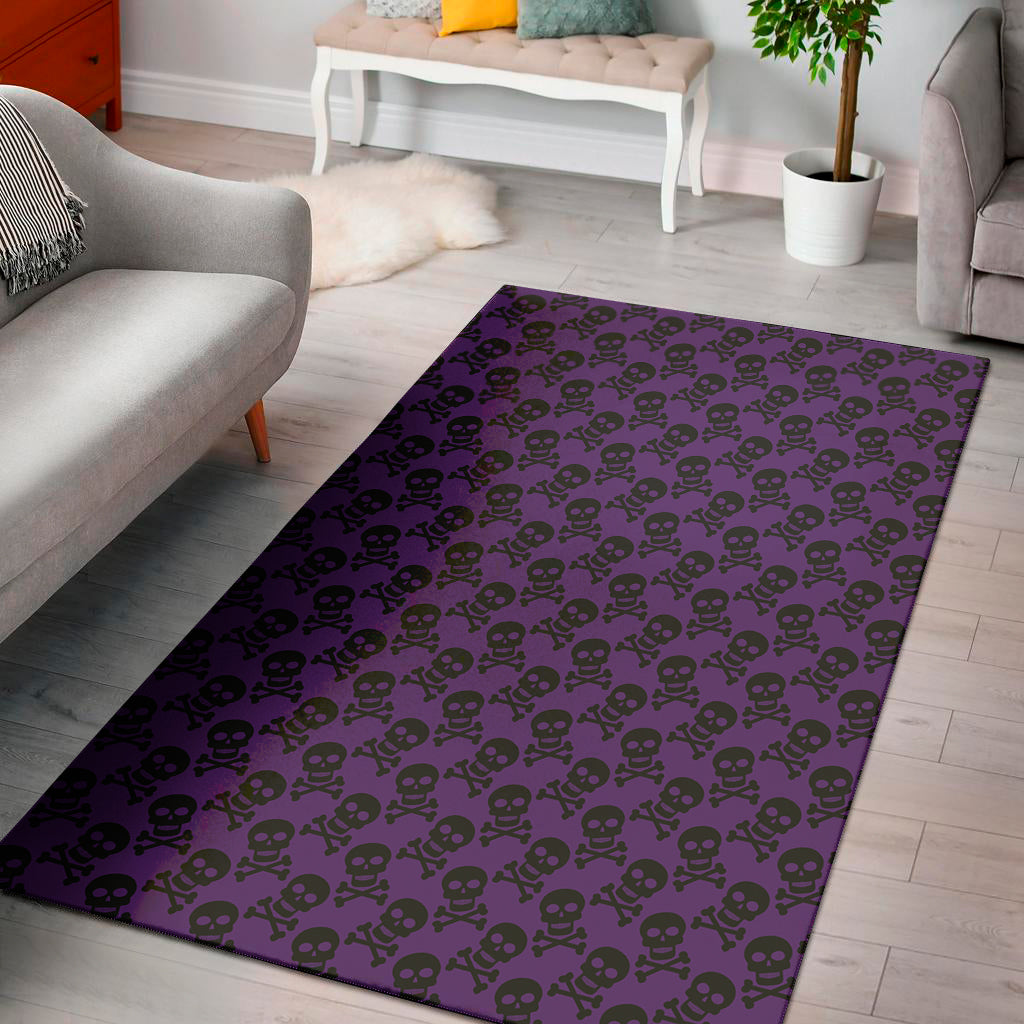 Purple And Black Halloween Skull Print Area Rug