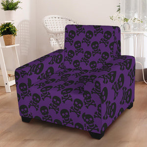 Purple And Black Halloween Skull Print Armchair Slipcover