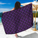 Purple And Black Halloween Skull Print Beach Sarong Wrap