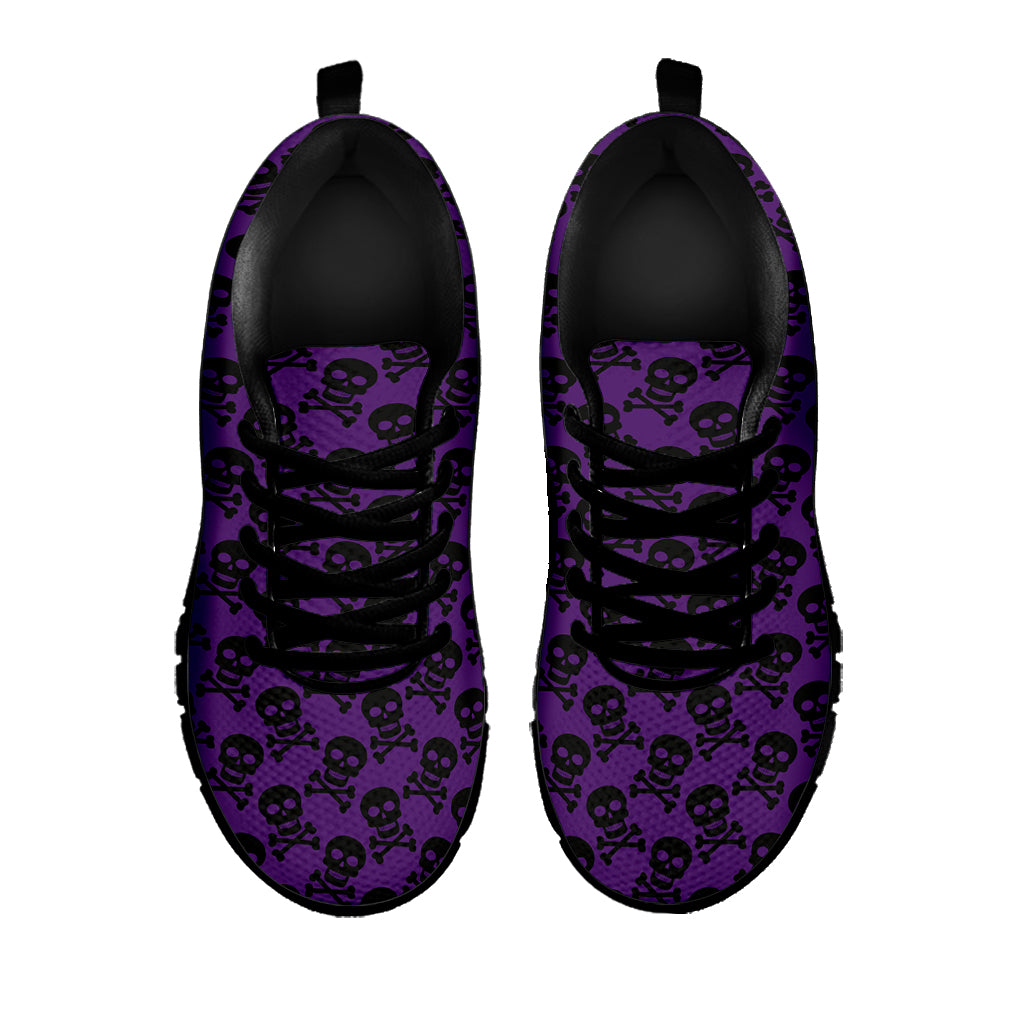 Purple And Black Halloween Skull Print Black Sneakers