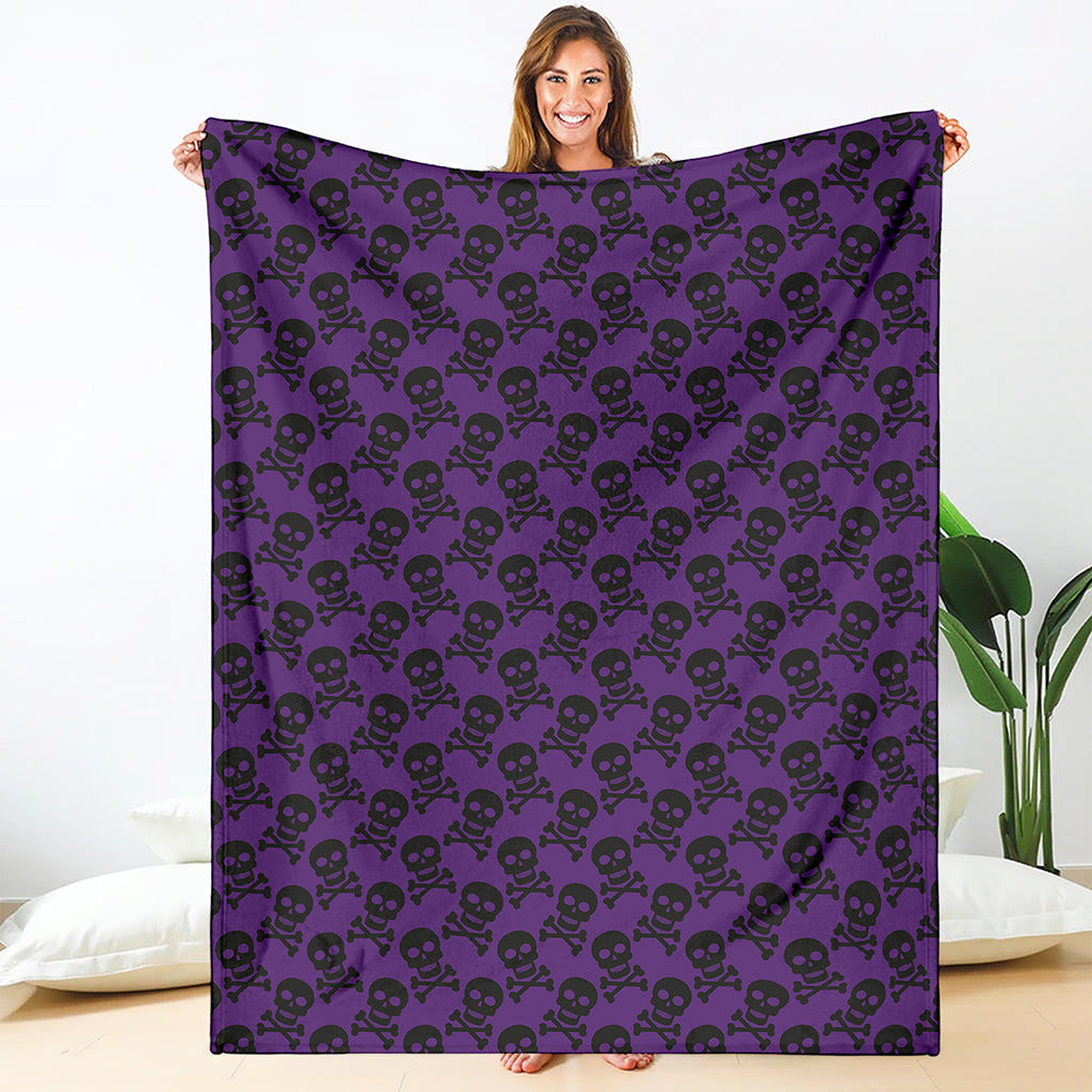 Purple And Black Halloween Skull Print Blanket